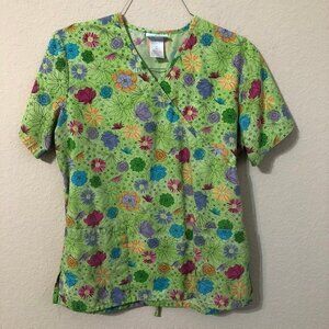 SB Scrubs Top Green Floral Short Sleeve